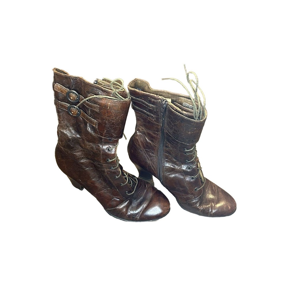 BORN CROWN MAHOGANY BROWN LEATHER CRANFORD ZIP BOOT LADY 8.5 WOMENS VINTAGE
